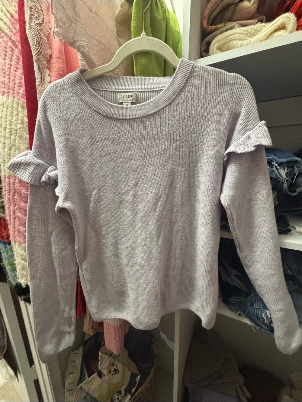 J. Crew Lilac Ruffle-Trim Thermal Sweatshirt